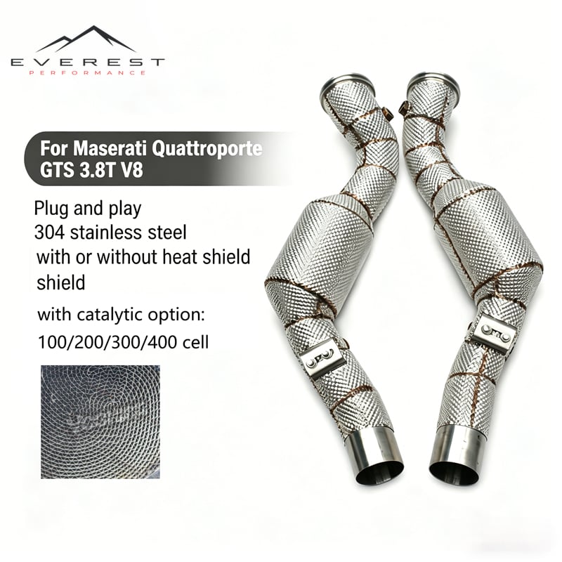 Custom Header Downpipe for Maserati Quattroporte GTS V8 3.8T 2013-2016 SUS304 with 100/200/300 Cell Catalysic Catted Downpipe