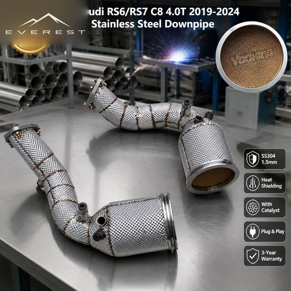 Stainless Steel Performance Catted Catalyst Downpipe Exhaust Pipes for Audi RS6/RS7 C8 4.0T 2019-2024 With Heat Shield