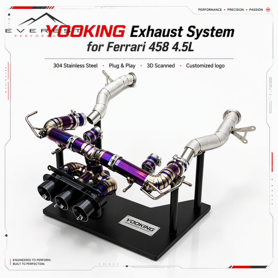 Valved Sport Exhaust System for Ferrari 458 4.5L 2011-2016 SS304 Exhaust Downpipe Titanium Rear Section with Triple Tips