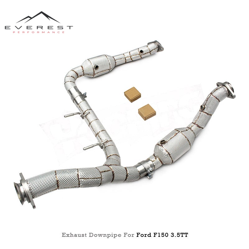 Exhaust Header Downpipe for Ford F150 3.5TT 2015-2023 With Heat Shield 100/200/300 Cell with Catalytic SUS304 Pipes