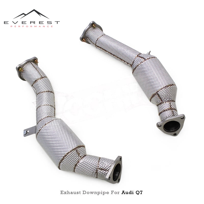 SS304 Exhaust Downpipe for Audi Q7 3.0 2010-2024 With Heat Shield High Flow Catted Downpipe 100/200/300cell
