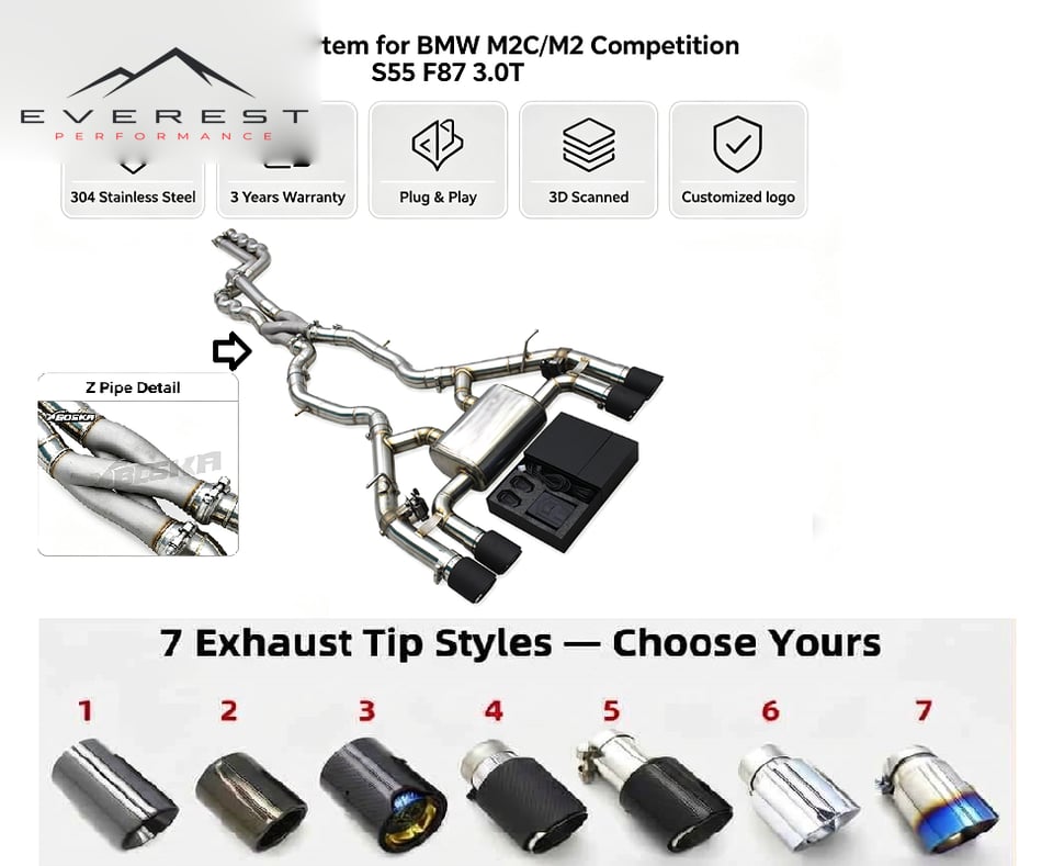 Custom Catback Muffler with Z Pipe for BMW M2C/M2 Competition S55 F87 3.0T 2018-2023 SUS304 Exhaust Equal Length Midpipe