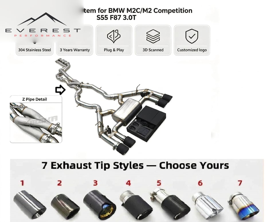 Custom Equal Length Z Midpipes for BMW M2C/M2 Competition S55 F87 3.0T 2018-2023 SUS304 Valvetronic Exhaust System
