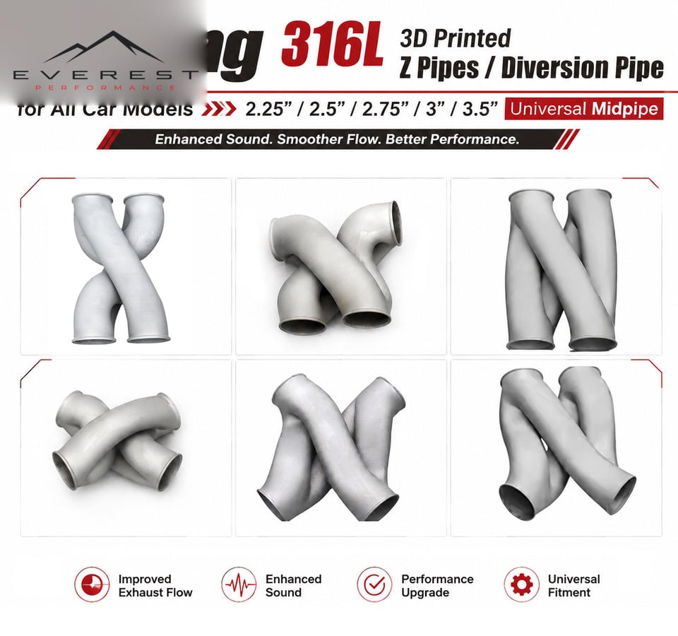 316L 3D Printed Z Pipes/Diversion Pipe for All Car Models 2.25"/2.5"/2.75"/3"/3.5" Universal Midpipe Enhanced Sound Exhaust