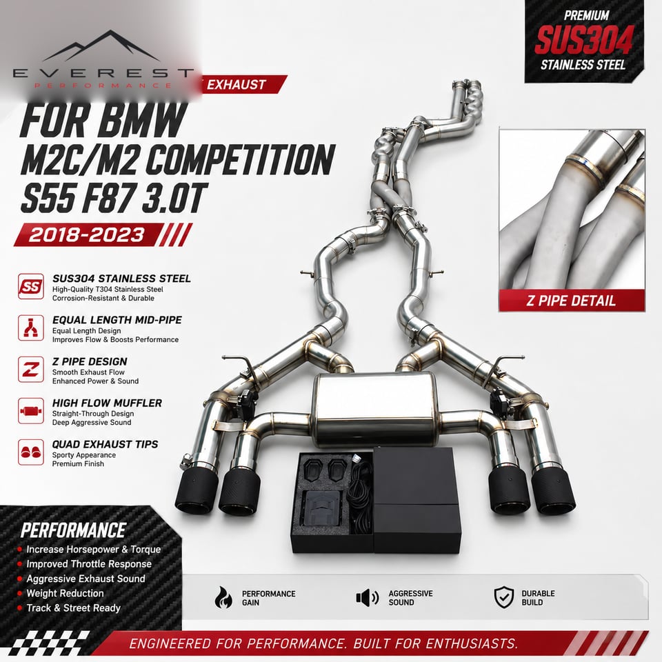 Racing Catback Exhaust for BMW M2C/M2 Competition S55 F87 3.0T 2018-2023 SUS304 Muffler Equal Length Mid-Pipe Z Pipe