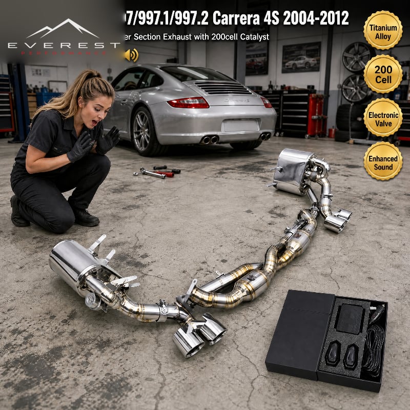 Titanium Lightweight Rear Muffler Section Exhaust for Porsche 911 997/997.1/997.2 Carrera 4S 2004-2012 200cell Catalyst