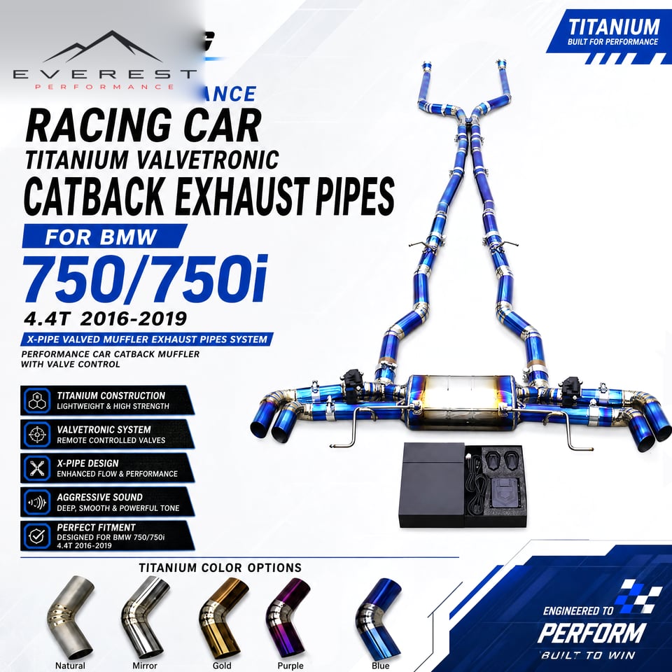 Racing Titanium Valvetronic Catback Exhaust Pipes for BMW 750/750i 4.4T 2016-2019 X-pipe Valved Muffler Exhaust Pipes System