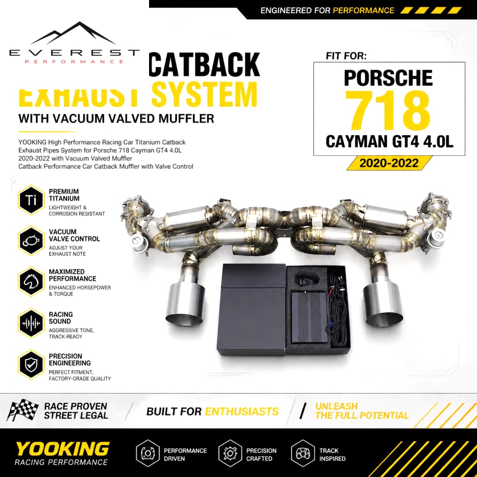 Racing Titanium Catback Exhaust Pipes System for Porsche 718 Cayman GT4 4.0L 2020-2022 with Vacuum Valved Muffler Catback