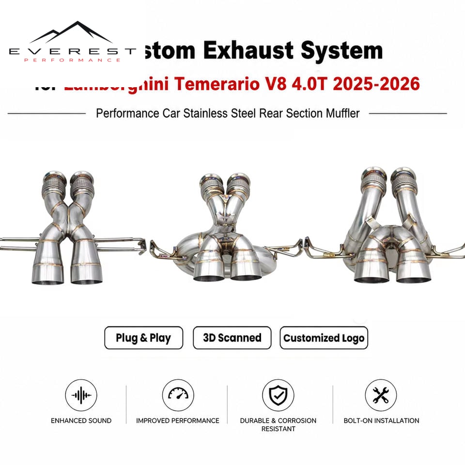 Custom Stainless Steel Exhaust System for Lamborghini Temerario V8 4.0T 2025-2026 Performance Car Rear Section Muffler