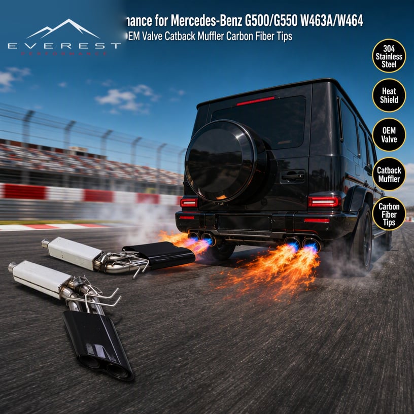 SS304 Performance for Mercedes-Benz G500/G550 W463A/W464 with Heat Shield Valve Catback Muffler Carbon Fiber Tips
