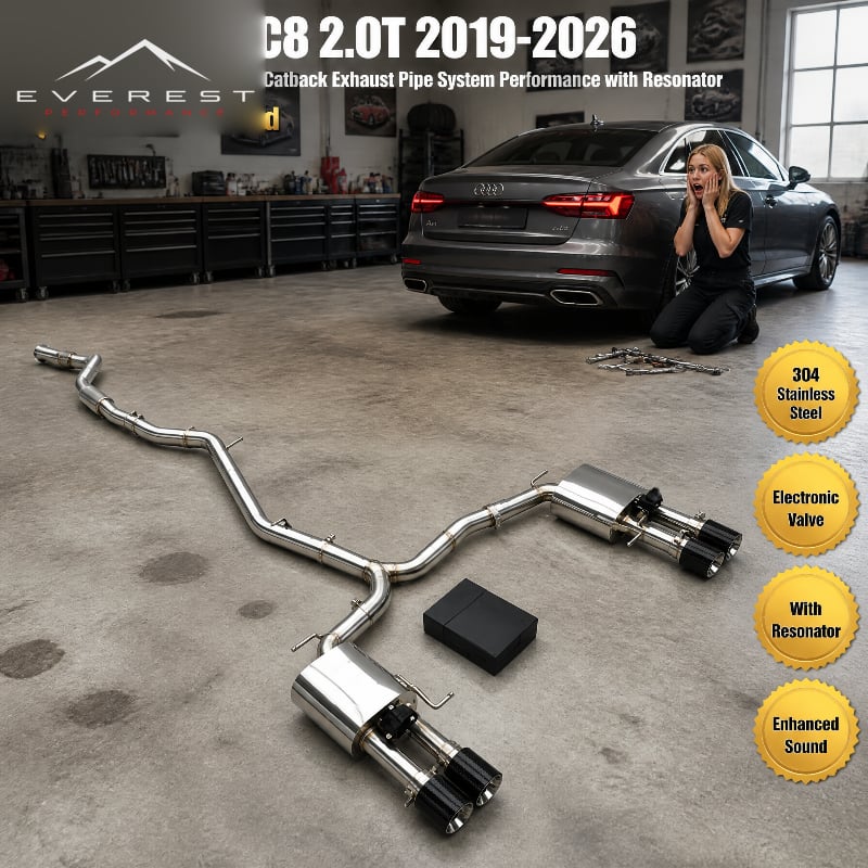 SS304 Electronic Valve Muffler Catback Exhaust Pipe System for Audi A6 C8 2.0T 2019-2026 Performance Wit Resonator