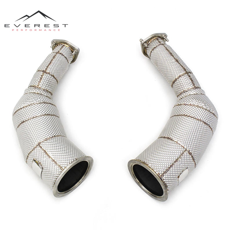 Exhaust Straight Header Downpipe for Audi RS6 C8 4.0T 2021-2023 Performance Racing Stainless Steel Heat Shield Downpipe