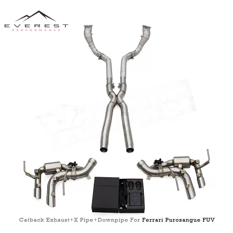 SS304 Catback Exhaust X Pipes for Ferrari Purosangue FUV V12 6.5L 2022+ Valved Muffler Free Flow Straight Downpipe