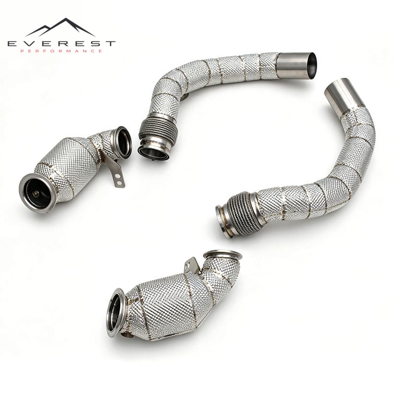 Racing SS304 Catalysic Exhaust Downpipe for BMW M8 F91/F92/F93 4.4TT 2019-2024 High Flow Catted Heat Shield 100/200/300 Cell