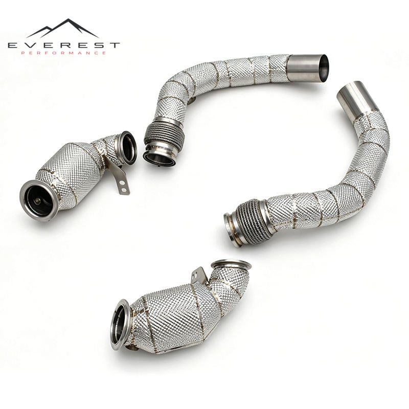 Racing SS304 Catalysic Exhaust Downpipe for BMW M8 F91/F92/F93 4.4TT 2019-2024 High Flow Catted Heat Shield 100/200/300 Cell