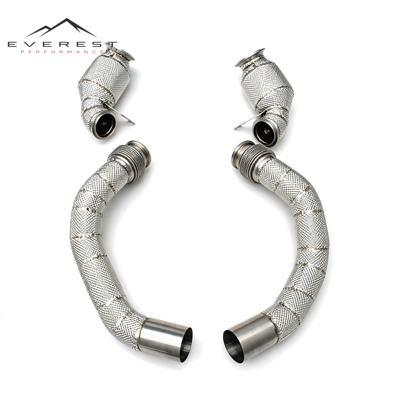 Direct-fit Catalyst Downpipe for BMW M8 F91/F92/F93 4.4TT 2019-2024 High Flow 100/200/300 Cell Stainless Steel Exhaust Cat Pipes
