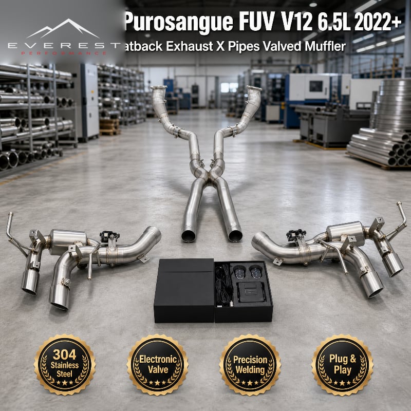 SS304 Catback Exhaust X Pipes for Ferrari Purosangue FUV V12 6.5L 2022+ Valved Muffler Free Flow Straight Downpipe