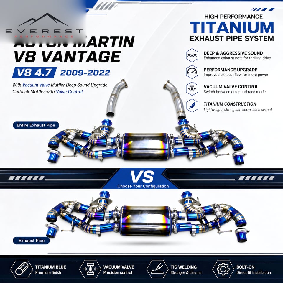 Racing Titanium Exhaust Pipe System for Aston Martin V8 Vantage 4.7 2009-2022 With Vacuum Valve Muffler Deep Sound Upgrade