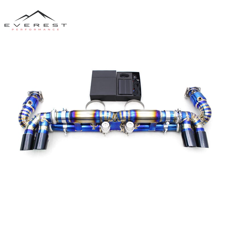 Racing Titanium Catback Exhaust Pipes for Porsche 911 997/997.2 Turbo S 3.8T 2010-2012 Vacuum Valve Muffler Plated Black Tips