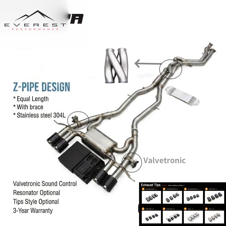 Auto Equal Length MidPipe with Z Pipe Exhaust for BMW M2/M3/M4 G87/G80/G82 3.0T 2021-2026 Stainless Steel With/Without Resonator