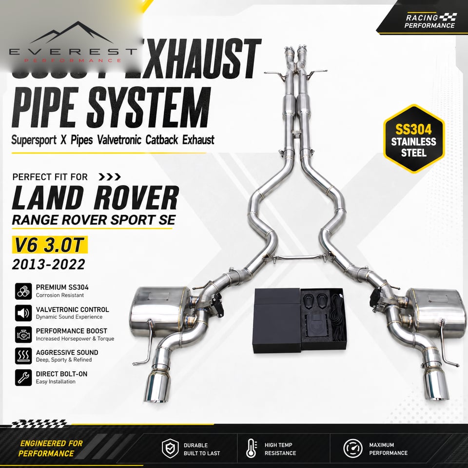 Racing SS304 Mirror Polished 1.5mm Exhaust System Land Rover Range Rover Sport SE V6 3.0T 2013-2022 Valvetronic Catback