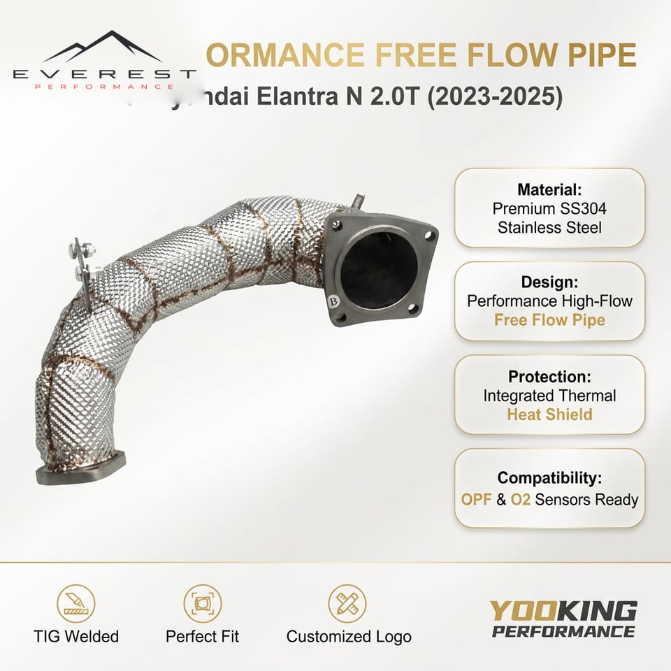 SS304L Downpipe Exhaust for Hyundai Elantra N 2.0T 2023-2025 With OPF Heat Shield Free Flow Pipe