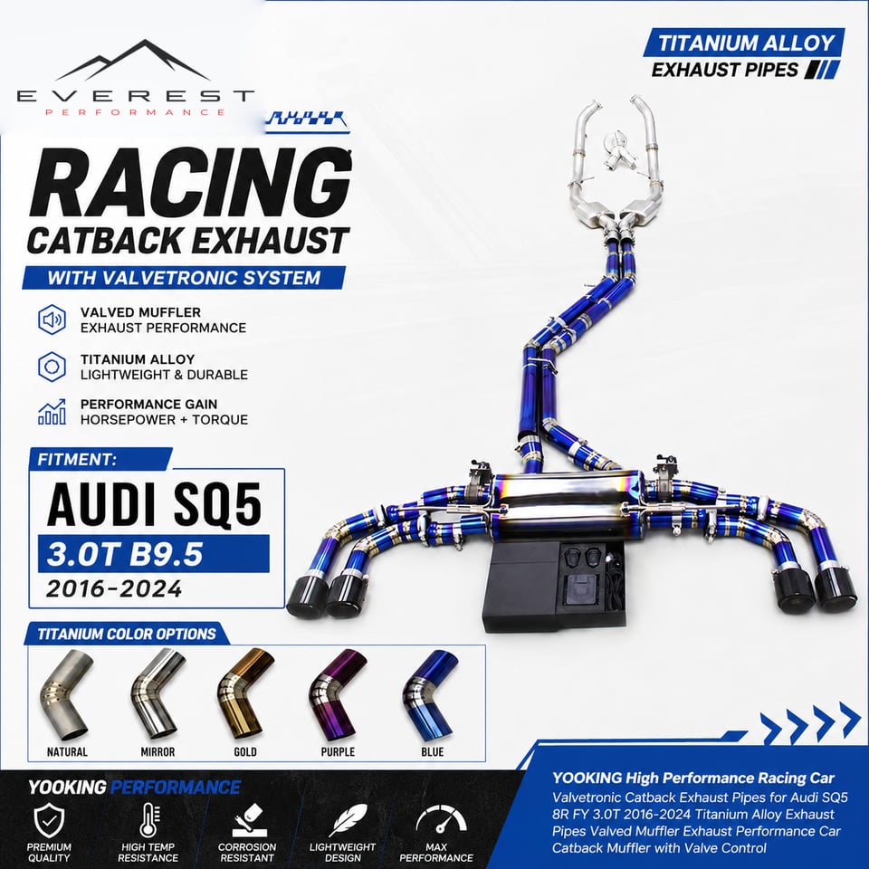 Racing Valvetronic Full Catback Exhaust Pipes for Audi SQ5 8R/FY 3.0T 2016-2024 Titanium with Valved Muffler+Catted Downpipes