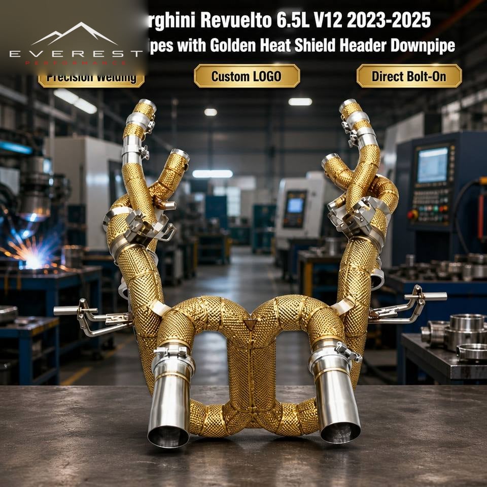 SUS304 Full Exhaust Pipes System for Lamborghini Revuelto 6.5L V12 2023-2025 with Golden Heat Shield Header Downpipe