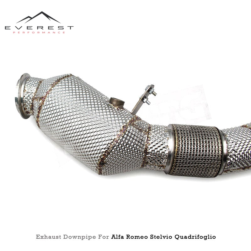 SS304 High Flow Catted Downpipe for Alfa Romeo Stelvio Quadrifoglio 510 HP 2.9T 2018-2024 With Heat Shield High Quality